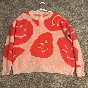 preppy smiley face sweater, Altar’d state, looks more hot pink in person